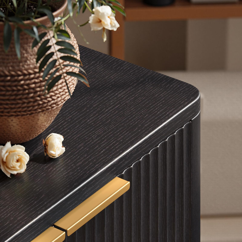 Buffet 67 po avec rangement cannelé, grand buffet avec 6 portes pour le salon ou la chambre à coucher, Black