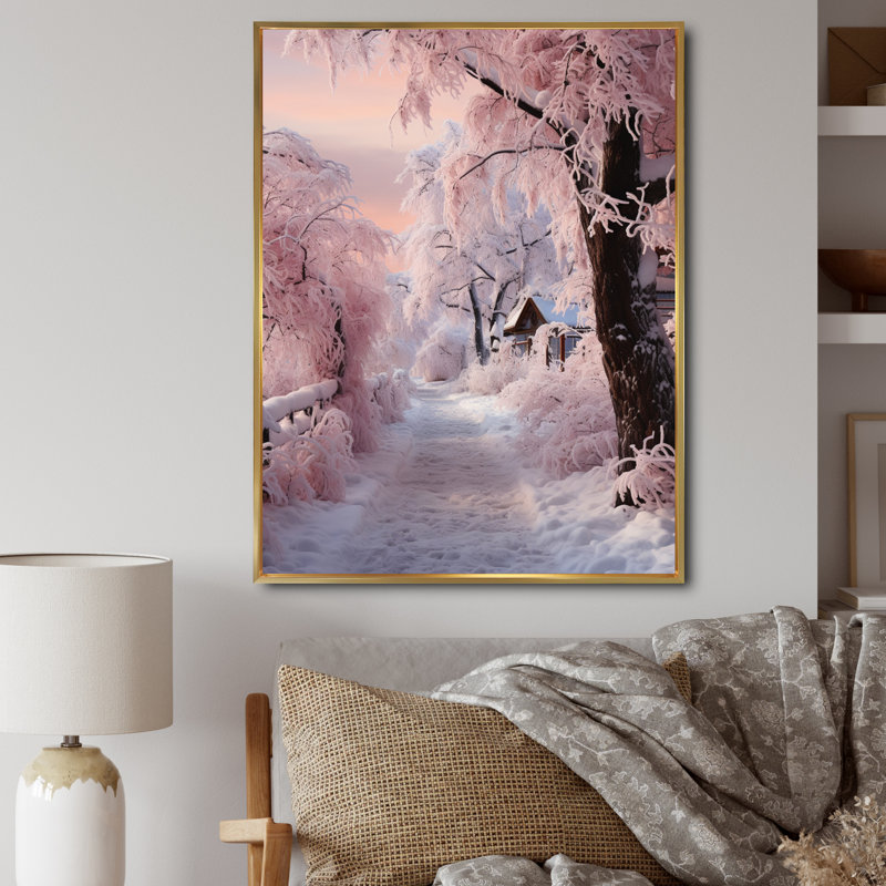 Fuchsia blanc, rose, hiver, lever du soleil - paysages, impressions d'art mural, H 32 po x l 24 po x P 1 po