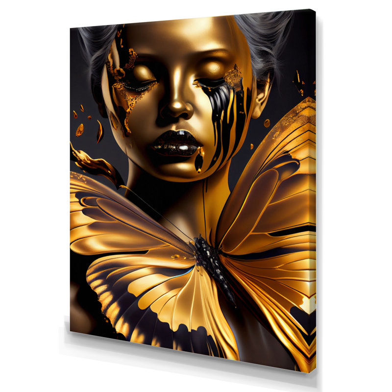 «Woman with Black and Gold Butterflies V», impression sur toile, H 32 po x l 24 po x P 1 po, Toile tendue