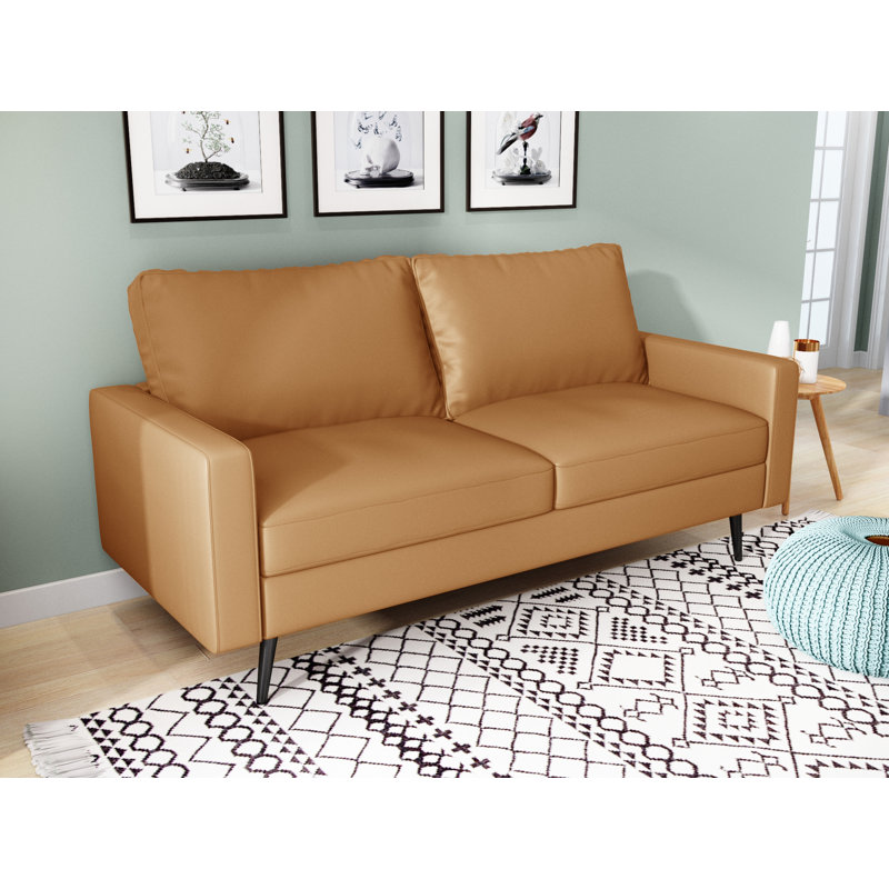 Causeuse de 57,7 po à accoudoirs carrés de style moderne, Similicuir noir, H 33 po x l 70 po x P 31,9 po