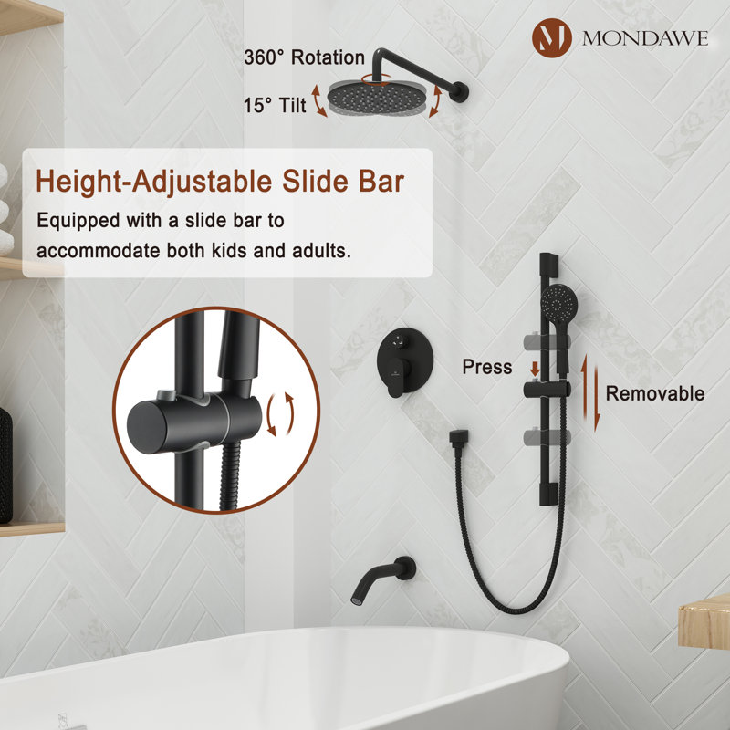 Matte Black Adjustable Height Rain Shower System with Handheld