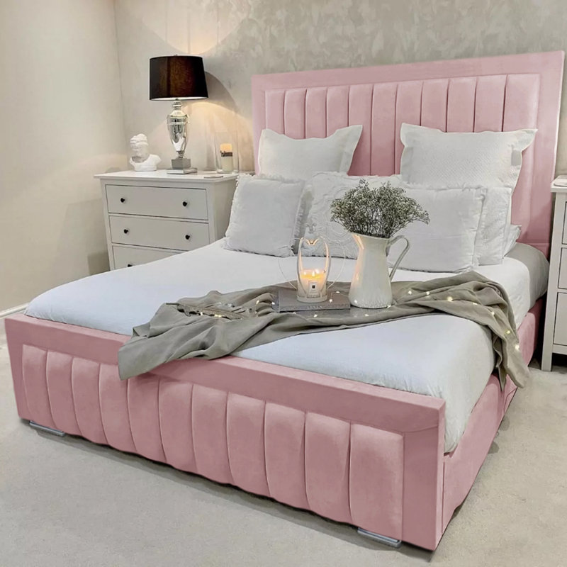 Alondrea Upholstered Panel Bed , Double (4'6), Pink