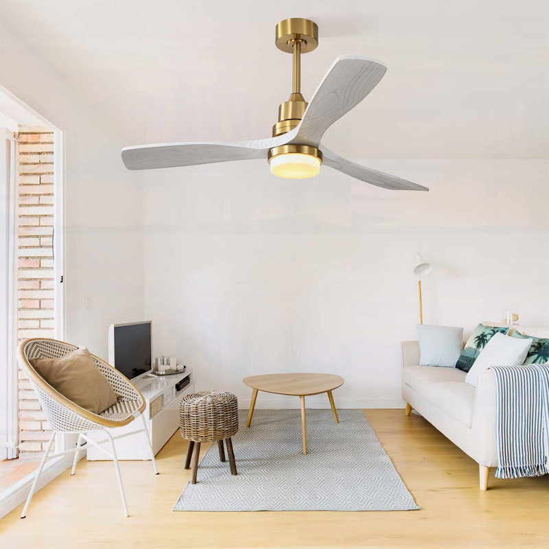 Ventilateur de plafond de 52 pouces avec lumière DEL à intensité variable, 3 pales en bois massif, télécommande, moteur à courant continu réversible pour le confort du salon