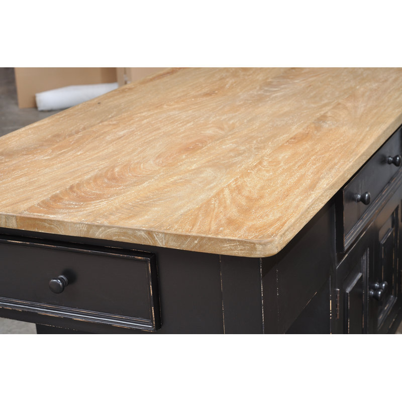 Brookstonval Solid Wood Kitchen Island, Gray/Light Black