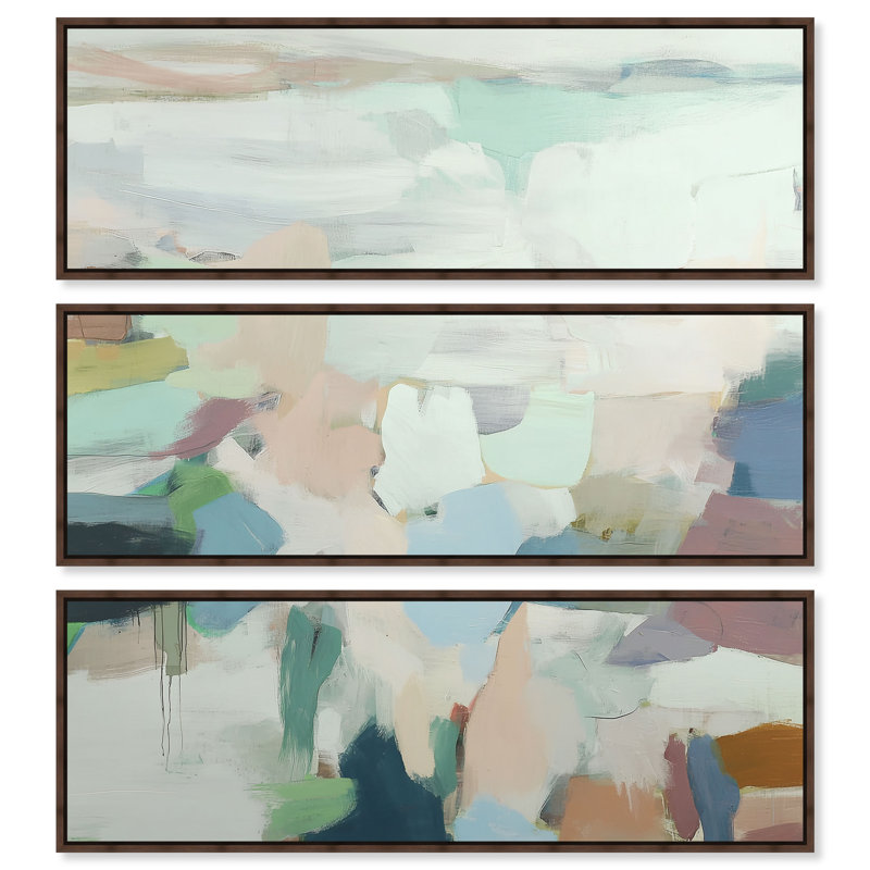 Ensemble de décoration murale Pastel Architecture II sur toile, couleur sauge, par Art Remedy, châssis entoilé, 48 x 16 pouces
