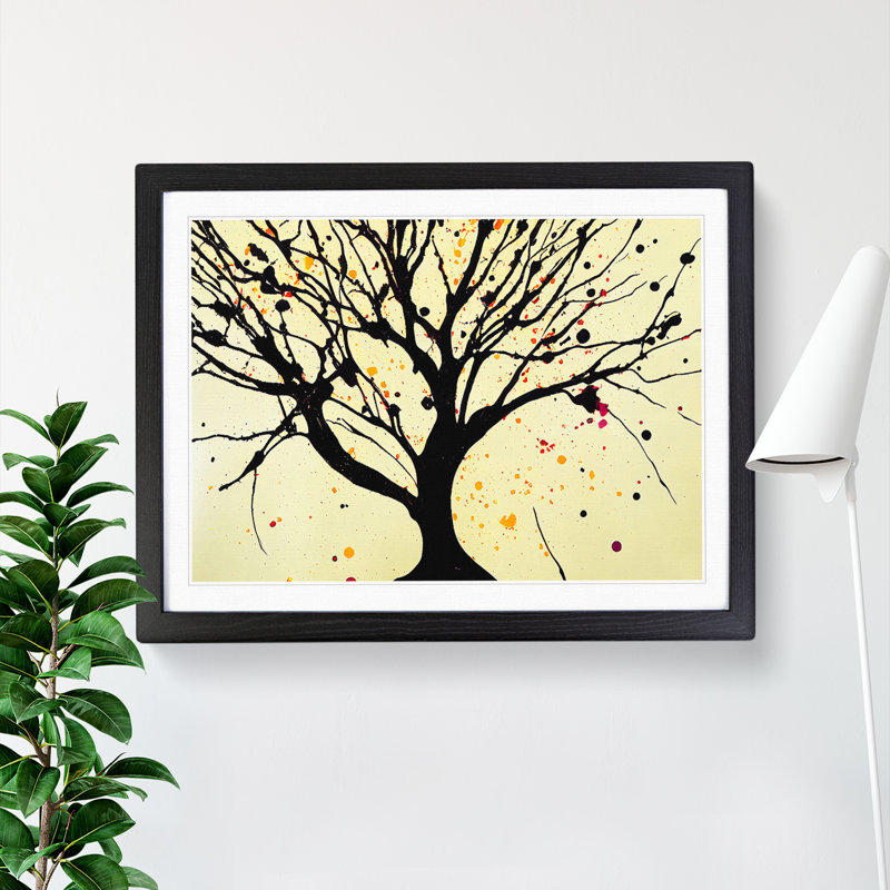 XH1022-9189X Tree Splatter Vol.1 Abstract - Single Picture Frame Painting, 46cm H x 64cm W x 2cm D, Black