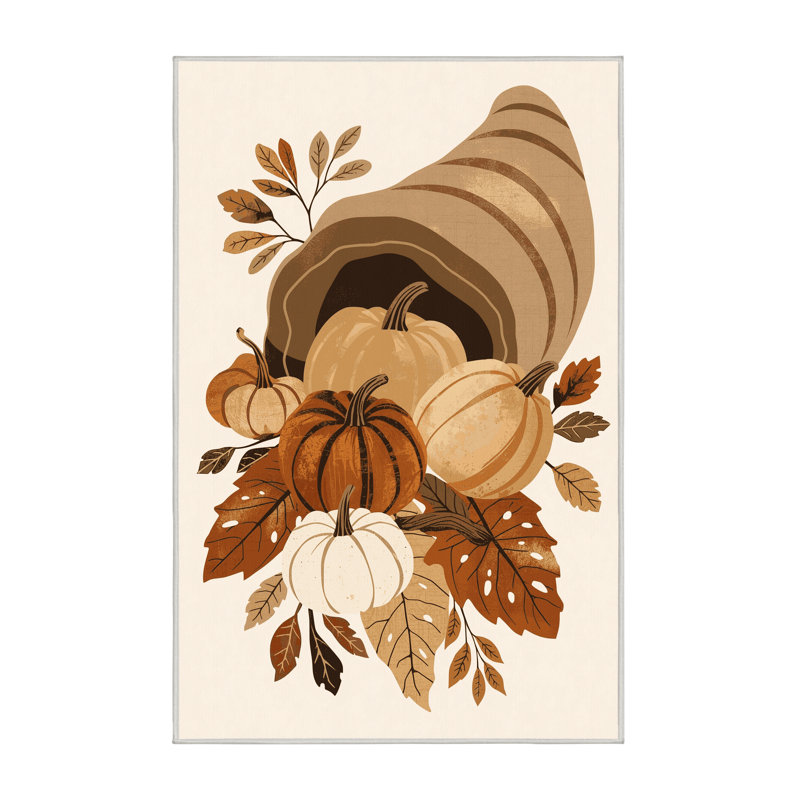 Tapis beige moderne et contemporain lavable à la machine Midtown Thanksgiving, 3 X 5