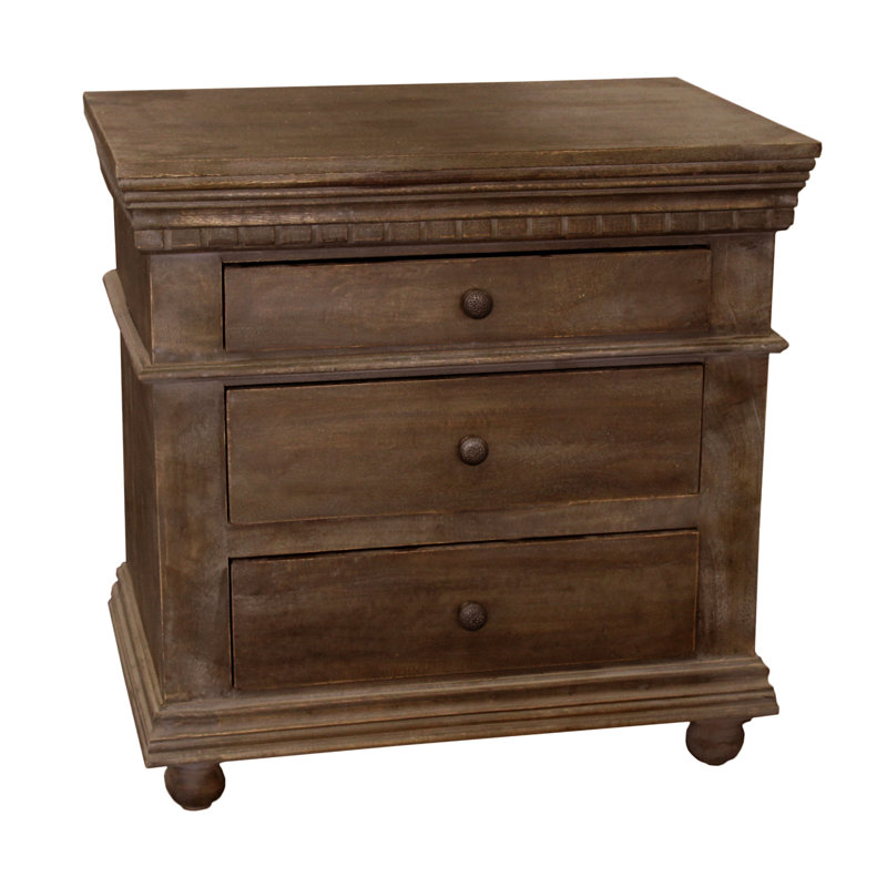 Table de chevet 30 po à trois tiroirs en bois massif