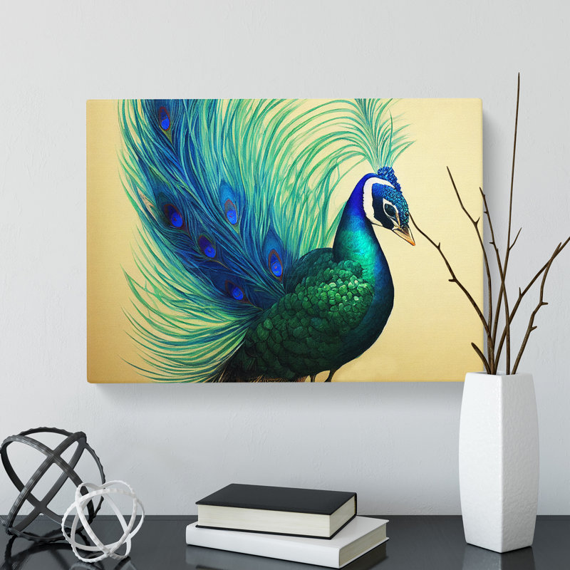 Peacock In Watercolour - Wrapped Canvas, 40cm H x 60cm W x 3cm D