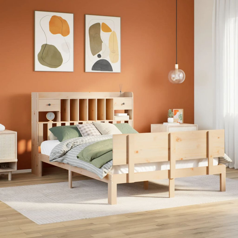 Remerton Solid Wood Bed, Brown / White / Pink, 140 cm W x 200 cm L