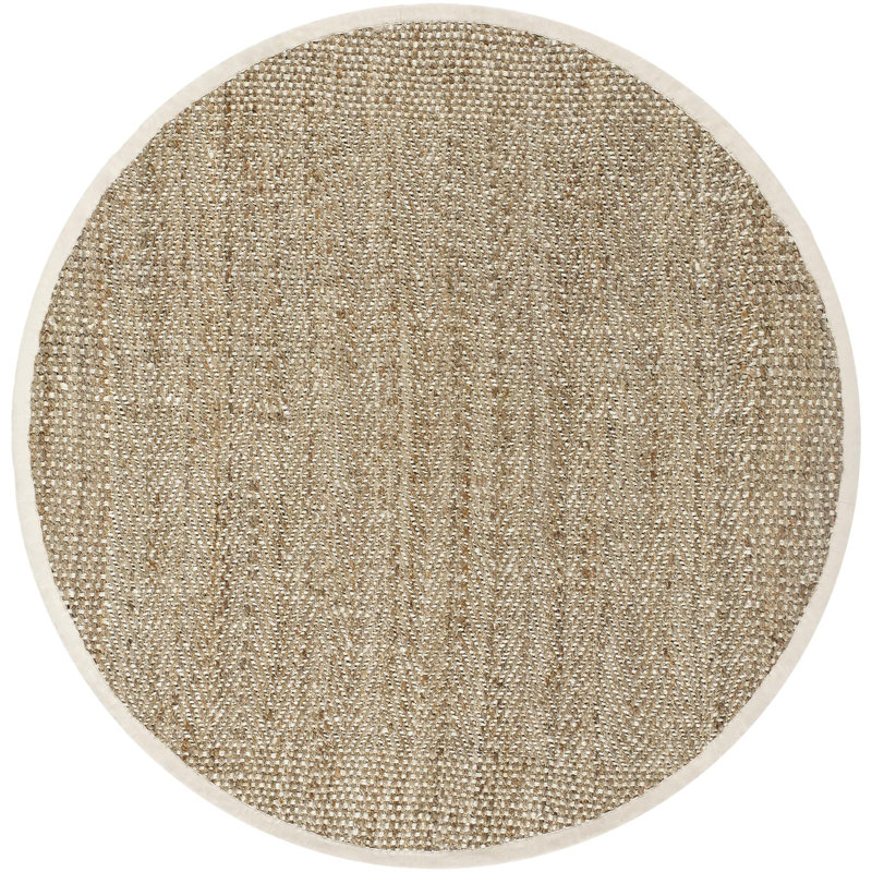Tapis en jute tressé à la main de couleur unie Wilsey en kaki / brun clair / crème, Carré 8 pi