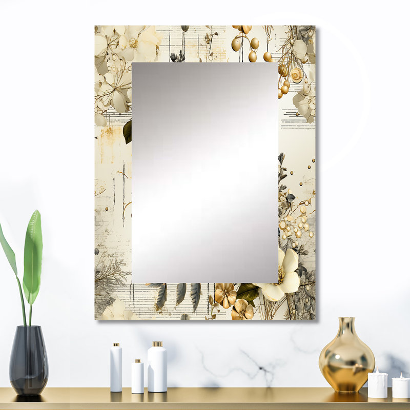 Wolton, fleurs géométriques grises et beiges - miroir mural boho, miroir décoratif boho, impression d'art en métal