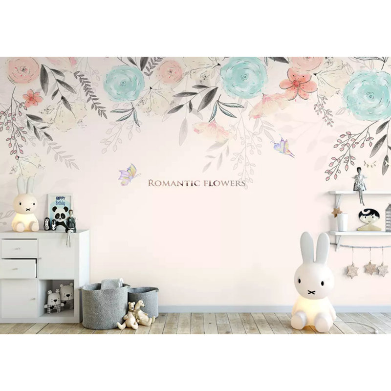 Papier peint à motif de fleurs douces en soie, L 35 po x l 55 po