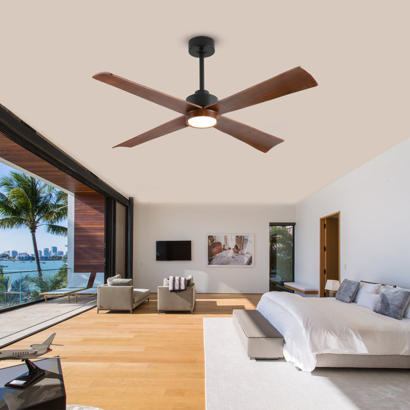 4 Blade Solid Wood Ceiling Fan With Light,whisper-quiet Dc Motor, Led Integrated Dimmable, 3 Color Temperatures, Smart Control, 3 Downrods (6"/12"/24")