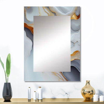 Marbre blanc et or abstrait IV - marbre, miroir mural unique, art moderne, impression sur métal