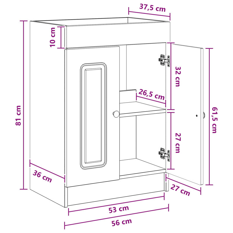56cm Bathroom Vanity Base Only, Old Wood