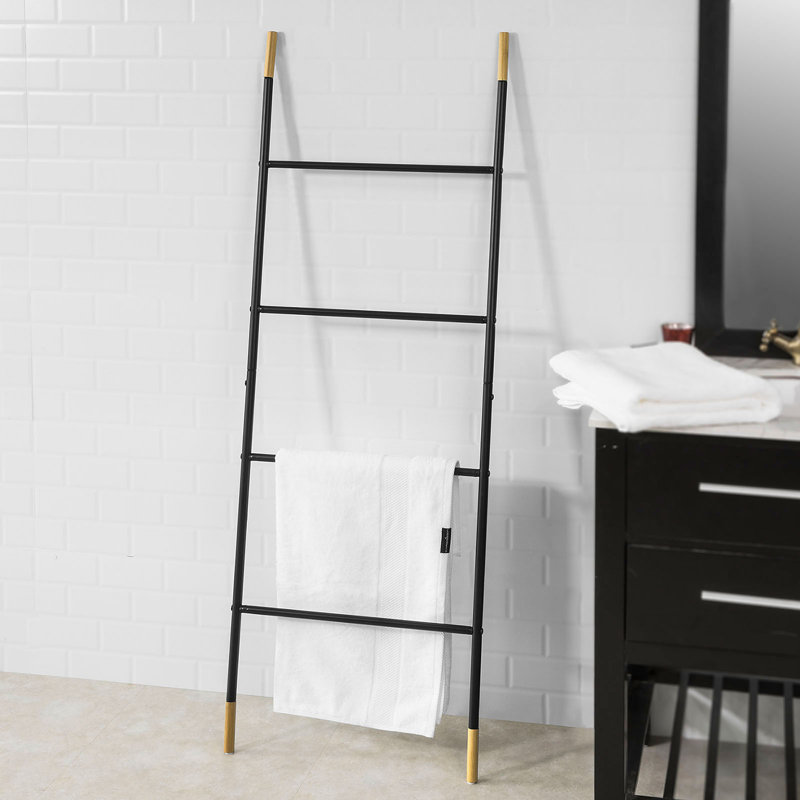 Gutierrez 4 Freestanding Towel Stand, Black/Bamboo
