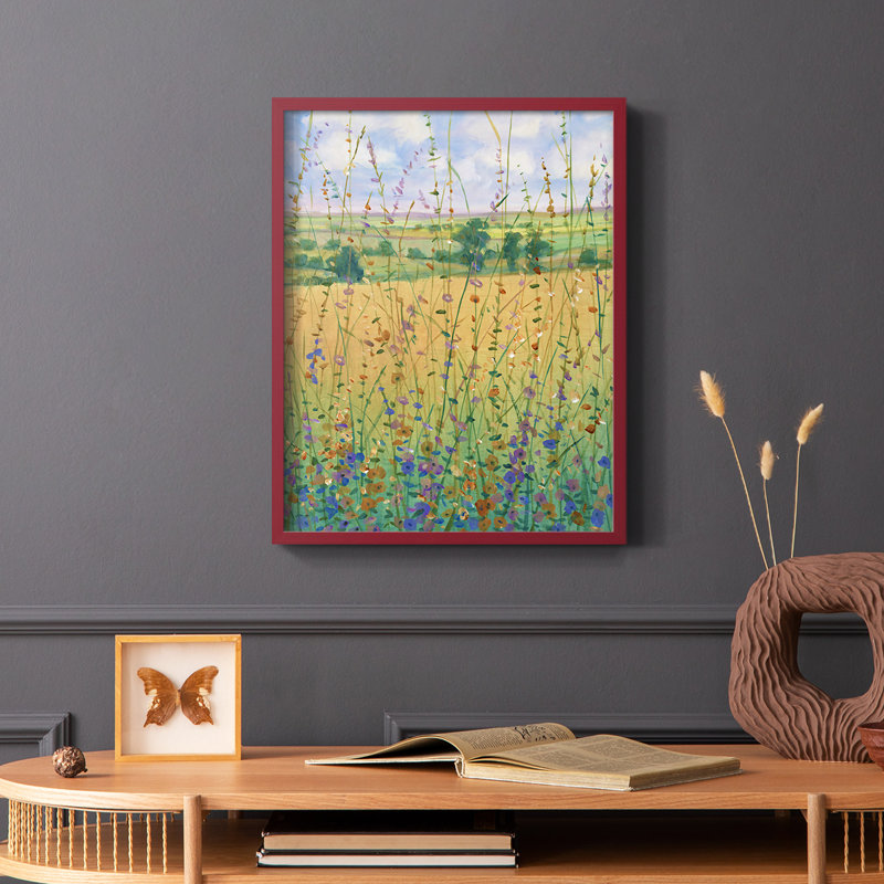 «Wildflower Path II», reproduction encadrée - bois massif, Rouge, H 10 po x l 8 po