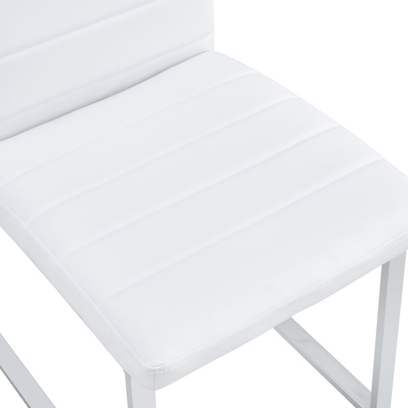 Modern Upholstered Faux Leather Dining Chairs, Set of 2, White, Silver