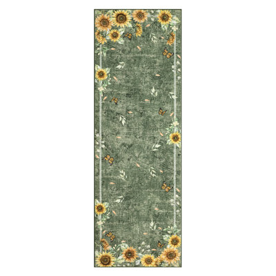 Sun flower Floral Machine Washable Rug Soft Non Slip Low Pile Foldable Thin Carpet for Living Room Bedroom Nursery Kids Room