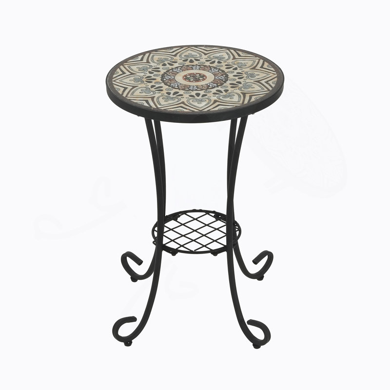 Patio Side Table with Shelf, Brown