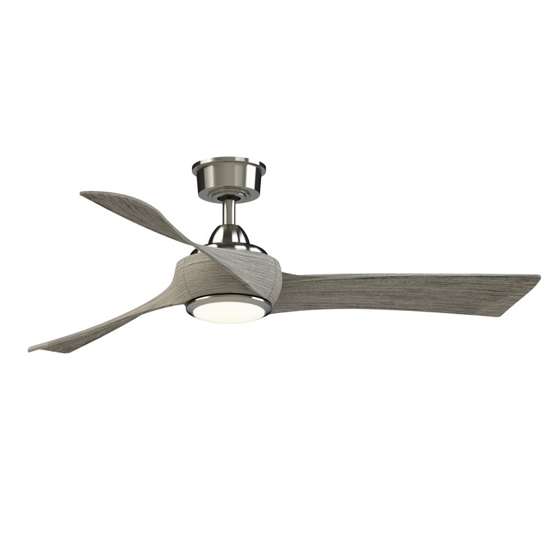 Wrap Custom 52 inch Indoor/Outdoor Ceiling Fan with LED CCT Select Light Kit - Brushed Nickel with Weathered Wood blades