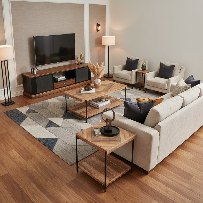 4 Pieces Fir Living Room Table Set