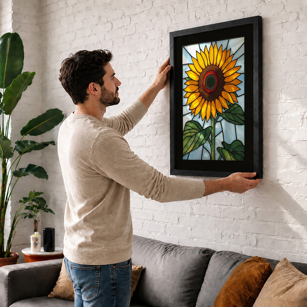 Stained Glass Sunflower Botanical - Framed Print