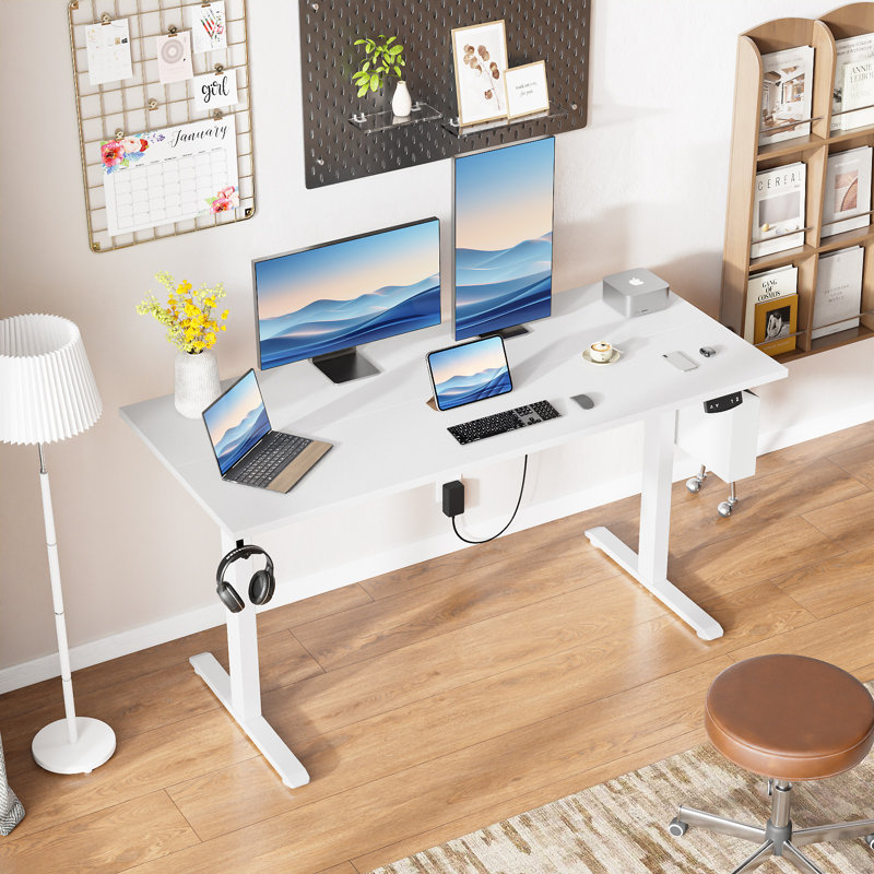 Bureaux debout et réglables en hauteur, Blanc / blanc, H 47,2 po x l 55,1 po x P 23,6 po