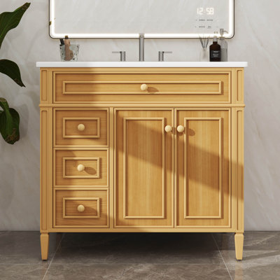 Meuble-lavabo en bois de 36 pouces avec lavabo intégré, 3 tiroirs rabattables et 3 tiroirs