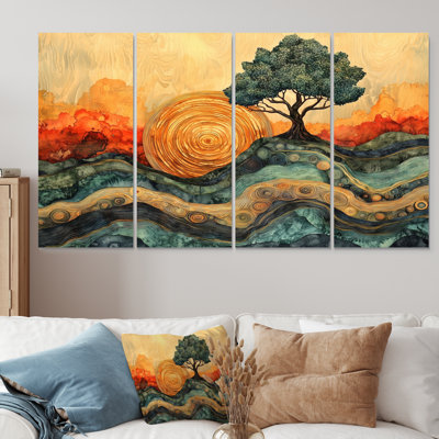 Baobab au lever du soleil avec racines d'Afrique III - arbre, décoration murale - art mural moderne