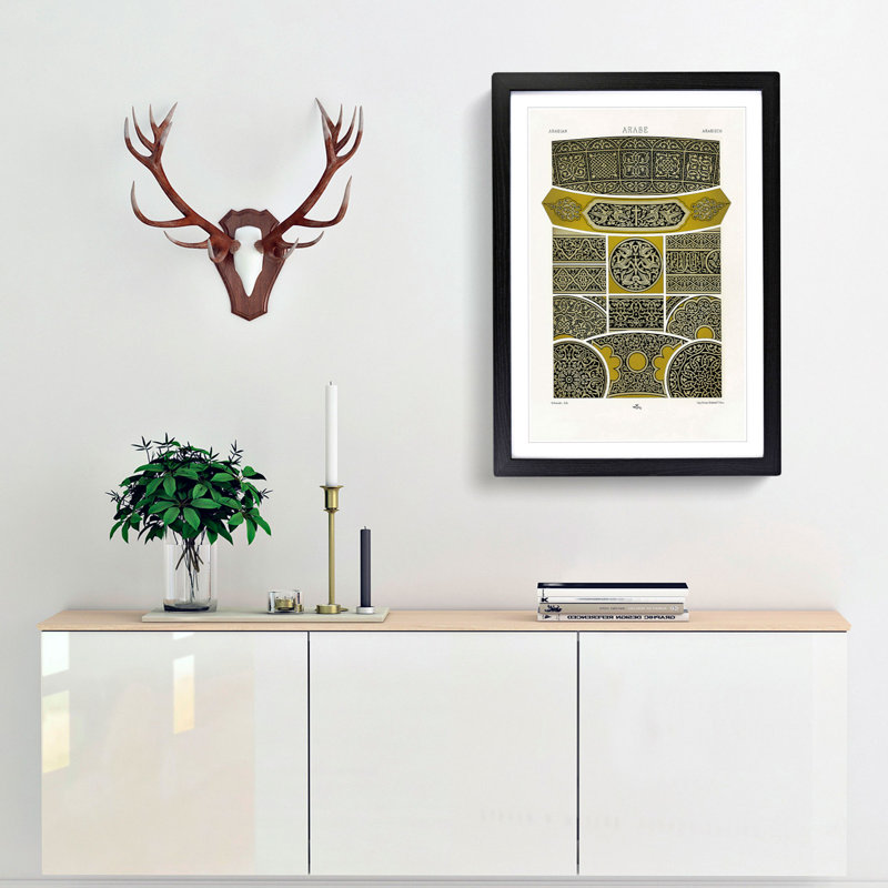 Arabian Themed Pattern by Albert Racinet - Picture Frame Painting Print, 87cm H x 62cm W x 2cm D, Black Framed