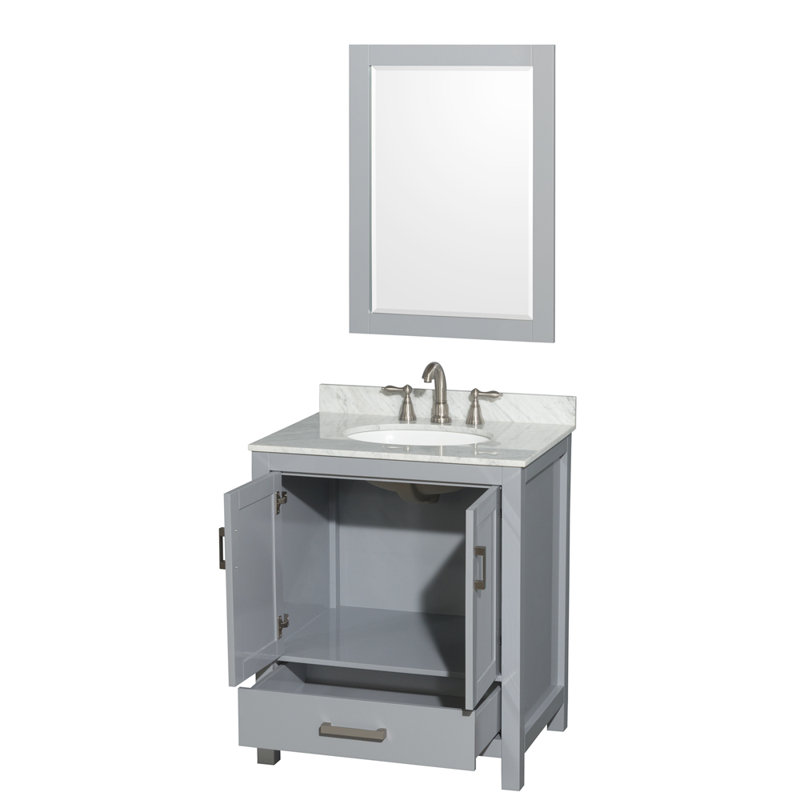 Sheffield 30" Freestanding Single Bathroom Vanity with Marble Top with 24" Mirror, Gray