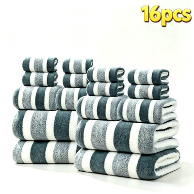 Plush Terry Cloth Bath Towel Set, 8/16/24 Pack Hotel Grade Bathroom Linens, Includes 2 Bath Towels, 2 Hand Towels & 4 Washcloths, Ultra Soft, Quick Dry, Highly Absorbent, Fade & Wear Resistant Washable Towels for Home, Dorms, Guest House, Hotel and Sauna