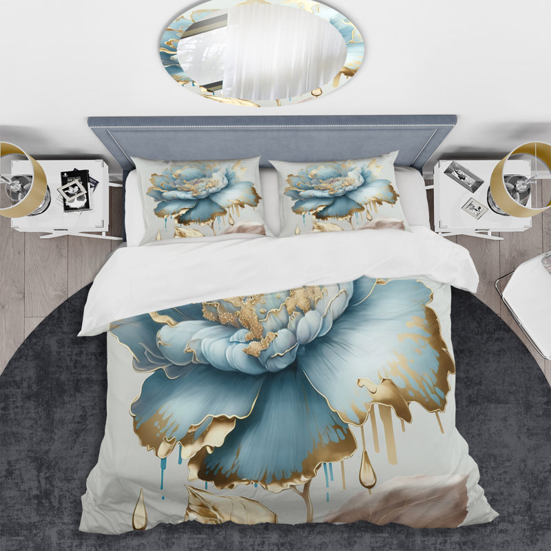 Ensemble de housse de couette en microfibre / polyester Chic Blue Blooming Flower III Bedding