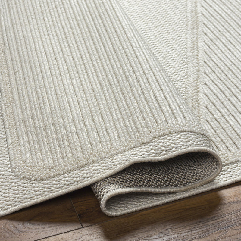 Abstract Machine Woven Polyester Area Rug in Cream, Rectangle 7'10" x 10'