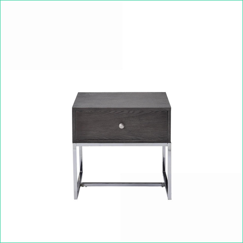 Table de bout en chêne gris et finition chromée