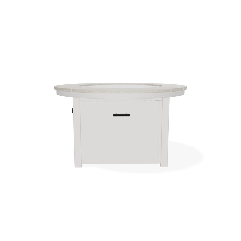 42" Round Rustic Polymer Fire Table with Propane Shelf, Snow/Laguna