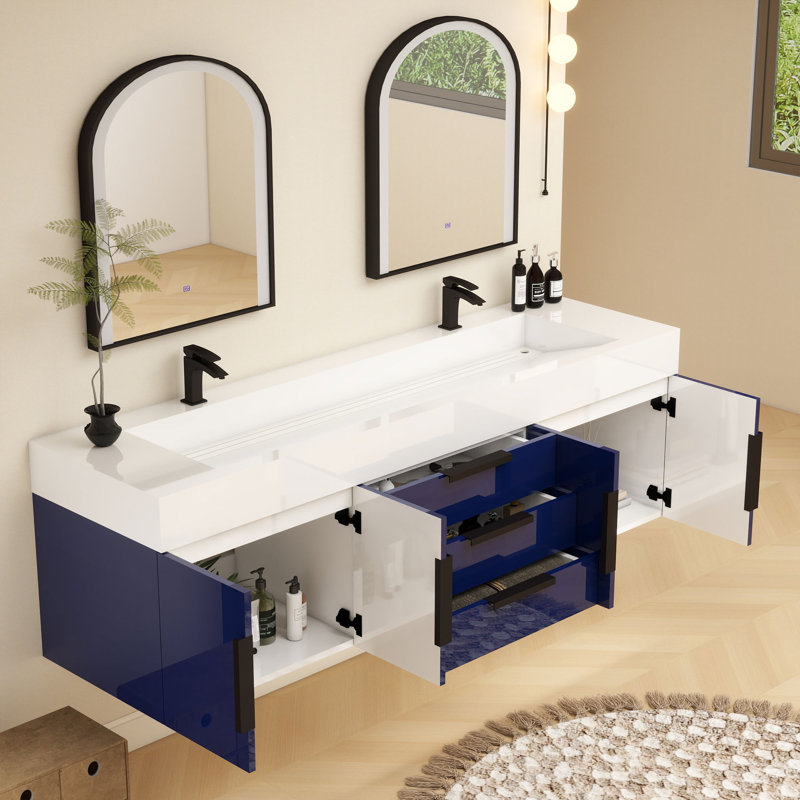 Meuble-lavabo simple mural 72 po Jessica, Bleu marine