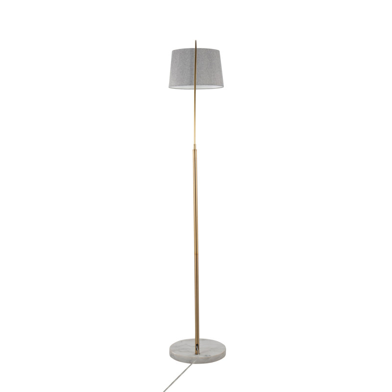 March Contemporary Floor Lamp, White Marble/Antique Brass, Gray