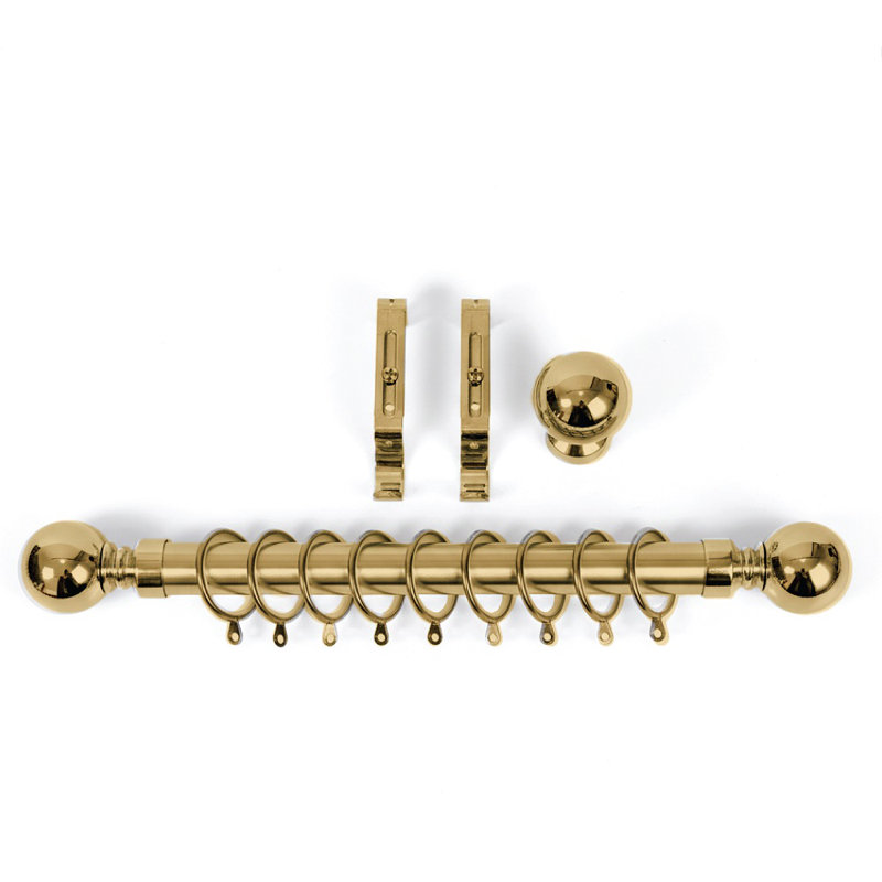 Adjustable Metal Curtain Rod Set with Finials (Set of 2), Antique Brass, 3.78cm H x 222cm W x 7cm D