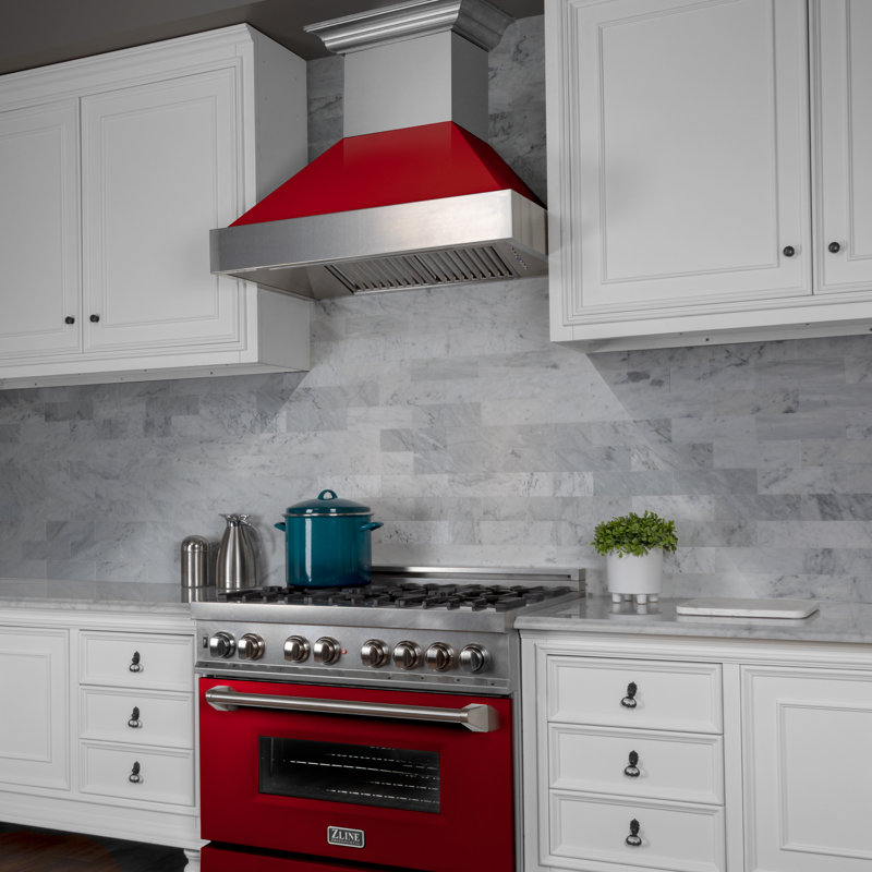 48" Fingerprint Resistant Stainless Steel Range Hood with Fingerprint Resistant Shell (8654SN-48), Red Gloss