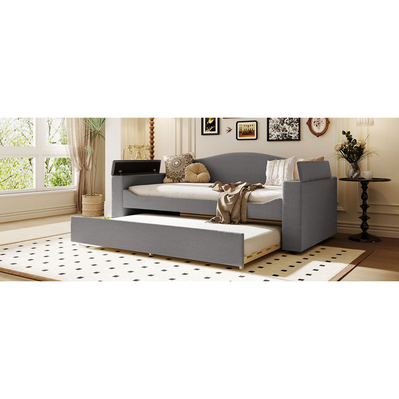 Lit de jour rembourré avec accoudoirs de rangement, couchette et dernier système audio Bluetooth intégré, molleton Teddy