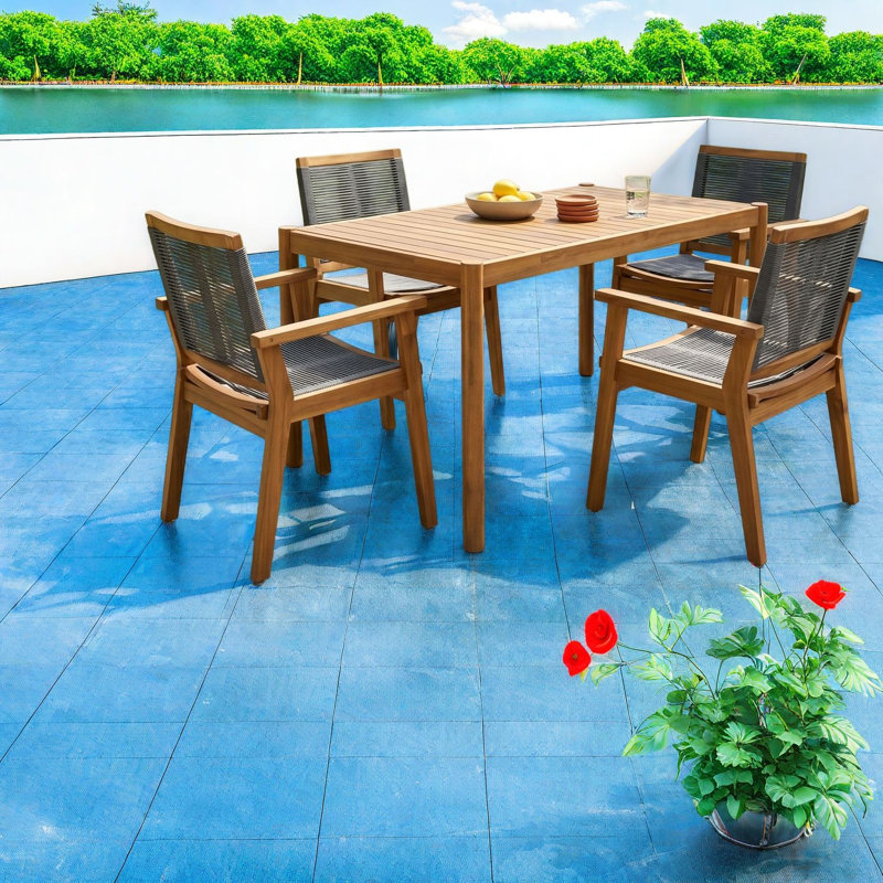 Ensembles de salle à manger de patio moderne, 5 pièces d'extérieur compacts en bois d'acacia