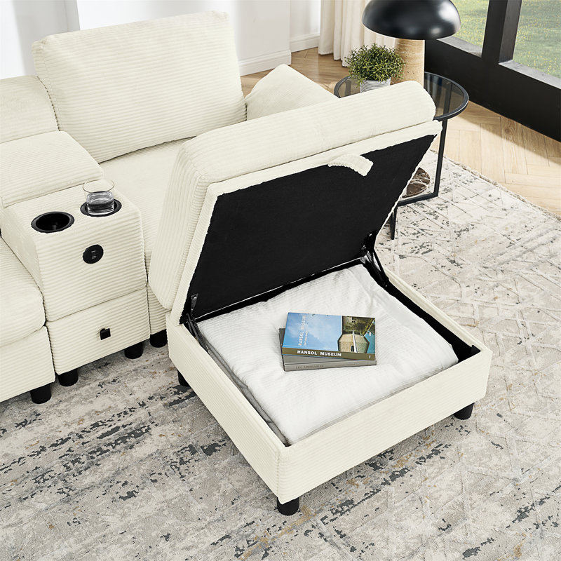Canapé modulaire moderne en L avec rangement tout-en-un, Mousse beige