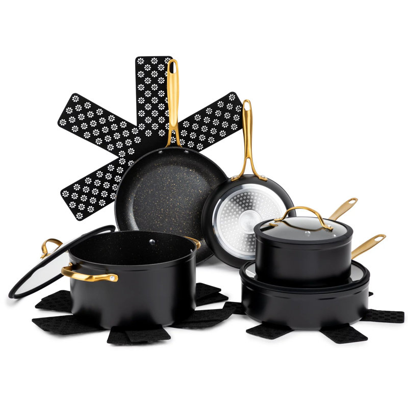 Batterie de cuisine antiadhésive pour casseroles et poêles dorées 12 pièces