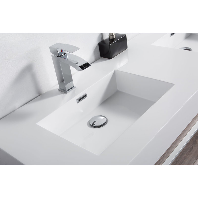 Jordyn 59'' Double Bathroom Vanity with Plastic Top, Soft Oak