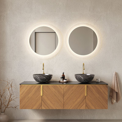 60" Bathroom Vanity&Sinks, Floating Plywood Bathroom Storage Cabinet With 4 Doors, 2 Bowl Ceramic Basin With Stone Pattern&Sintered Stone Countertop