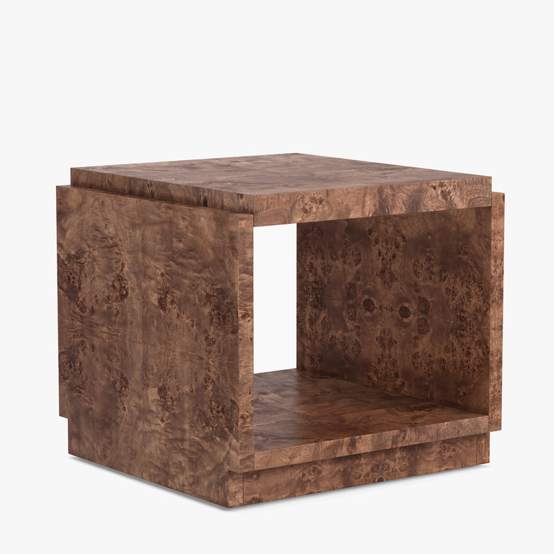 Wesley Burl Side Table, Dark Burl