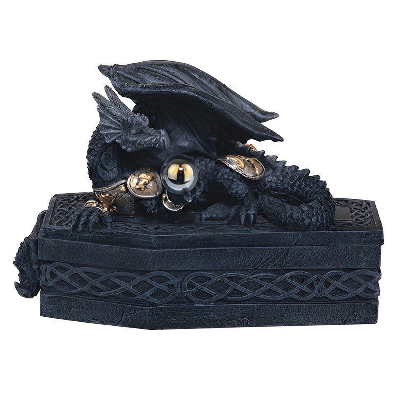 4" Black Dragon on Coffin Trinket Box